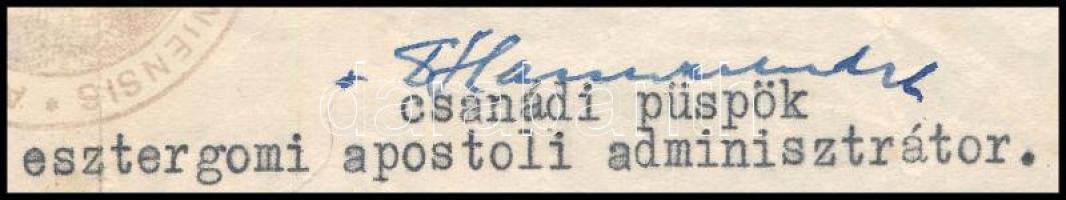 1955 Hamvas Endre csanádi püspök autográf aláírt levele