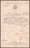 1912 Törvényszéki jegyzői kinevezés államtitkári aláírással, papírfelzetes viaszpecséttel