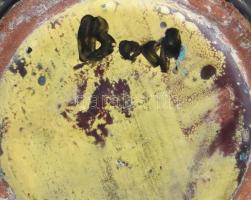 Bod Éva (1924-2004): Sárga fonalmintás fekete retro váza. Jelzéssel, kis kopással, m: 16 cm