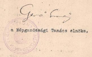 1949 Gerő Ernő államminiszter aláírása minisztériumi okiraton