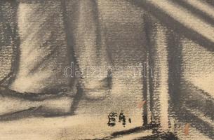 Olvashatatlan jelzéssel (EA?): Műterem akttal. Szén, papír. 28x37 cm. Üvegezett fakeretben