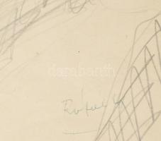 Ráfael jelzéssel: Női akt. Ceruza, papír, foltos. 34x23,5 cm. Üvegezett, kissé kopott fakeretben