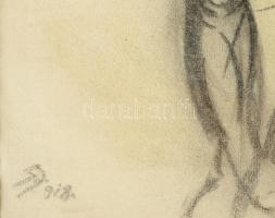 Olvashatatlan jelzéssel: Akt tanulmányok, 1918. Szén, papír. 62x45 cm. Üvegezett fakeretben