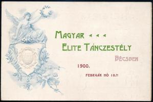 1900 A bécsi Magyar Nemzeti Szövetség által szervezett Elite táncestélyre szóló szecessziós, dombornyomott meghívó, szép állapotban