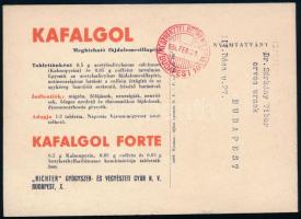 1950 A Richter gyógyszergyár által gyártott Kafalgol tabletta reklámnyomtatványa háború előtti art d...