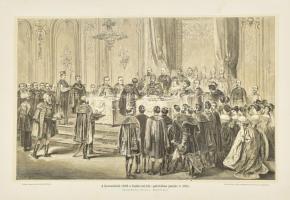 1867 a Koronázási ebéd Ferenc József és Erzsébet királynő részévételével nagy méretű rotációs fametszet 45x32 cm