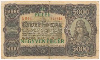 1923. 5000K nyomdahely jelölés nélkül &quot;40 FILLÉR - NEGYVEN FILLÉR&quot; felülbélyegzéssel, &quot;5B16 273318&quot; T:F,VG fo., restaurált Adamo K39B