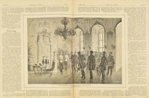 1881 A küldöttségek fogadása a budai várpalotában nagy méretű rotációs fametszet illusztráció 26x36 cm