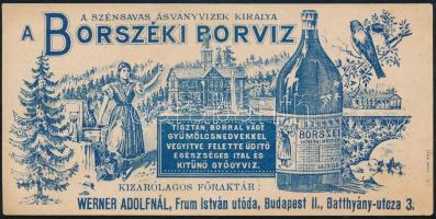 cca 1910 Az erdélyi Borszéki borvíz szecessziós dekoratív számolócédulája, szép állapotban