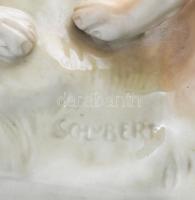 Royal Dux vadászkutya pár, terv: Hermann Schubert. Jelzéssel, hibátlan, mázrepedésekkel, 40x20x26 cm