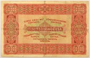 1923. 50.000K nyomdahely jelölés nélkül, piros sor- és sorozatszám "E80 037581" T:F,VG / H...