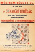 cca 1948-1950 A Szabad Ifjúság folyóirat rejtvényversenyének plakátja, fődíj motorkerékpár, szép állapotban, 50×35 cm