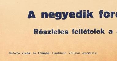 cca 1948-1950 A Szabad Ifjúság folyóirat rejtvényversenyének plakátja, fődíj motorkerékpár, szép áll...