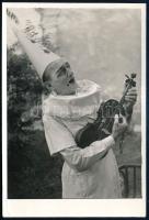 Pierrot hegedűvel, fotó, 12,5x8,5 cm