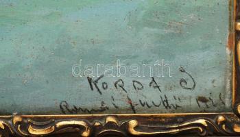 Korda Vince (1897-1979): Rómaifürdő, 1920-as évek. Olaj, karton, sérült. Kelezve jobbra lent. Dekora...