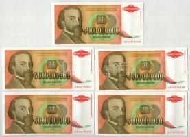 Jugoszlávia 1993. 5.000.000.000D (10x) sorszámkövetők "AA 6078241 - AA 6078250" T:AU halvá...