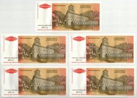 Jugoszlávia 1993. 5.000.000.000D (10x) sorszámkövetők "AA 6078241 - AA 6078250" T:AU halvá...