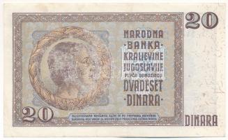 Jugoszlávia 1936. 20D nyomdahibás, halovány nyomat T:XF Yugoslavia 1936. 20 Dinara with faint print printing error C:XF  Krause P#30