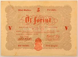 1848. 5Ft Kossuth bankó vörösesbarna nyomat, nyomdai papírráncokkal T:XF fo. / Hungary 1848. 5 Forint Kossuth banknote red-brown, typographical creases C:XF spotted Adamo G109, Krause P#S116