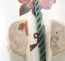 Antik festett madármintás kerámia kulacs, jelzés nélkül, kis kopottsággal, m: 19 cm