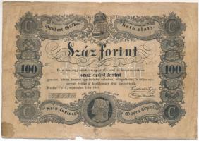 1848. 100Ft &quot;Kossuth bankó&quot; barna nyomat T:VG fo., kis anyaghiány Hungary Hungary 1848. 100 Forint &quot;Kossuth banknote&quot; C:VG spotted, small missing material Adamo G114