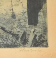 Paulovits Pál (1892-1975): Holdsütés a Tabánban. Rézkarc, papír, jelzett. Dekoratív, üvegezett faker...