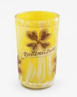 cca 1900-1920 Gyopárosi emlék anyagában színezett sárga-fehér emlékpohár, minimális kopottsággal, m: 6 cm