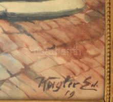 Kugler Ede, működött a XX. sz első felében: Tabáni kapu, 1919. Akvarell, papír, jelzett, 37x28 cm. Ü...