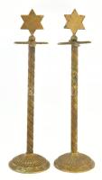 Bronz koszorútartó pár, Dávid-csillag díszítéssel, kopással, m: 38 cm