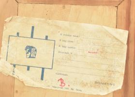 Ifj. Kátai Mihály (1935-): Gótikus szobor emlékek, kék kendős. Tűzzománc kép, képcsarnokos címkével,...