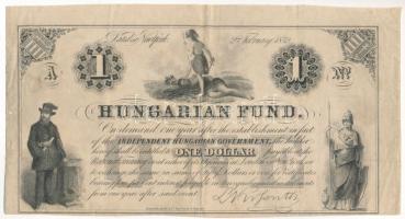 1852. 1$ &quot;A&quot; &quot;Kossuth bankó&quot; sorszám nélkül T:F fo., tűlyuk Hungary 1852. 1 Dollar &quot;A&quot; &quot;Hungarian Fund&quot; without serial number C:F spotted, pin hole Adamo G117/1b