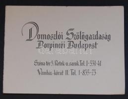 cca 1930 Domoszlói szőlőgazdaság reklám-árjegyzék