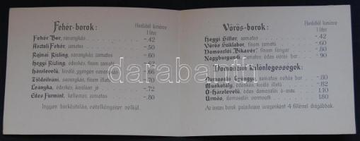 cca 1930 Domoszlói szőlőgazdaság reklám-árjegyzék