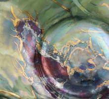 Segesdi Bori: Fodros zöld kínálótál. Jelzéssel, kopással, d: 25 cm