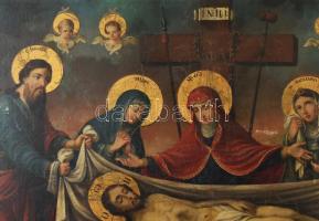Ismeretlen (szerb?) ikonfestő, XIX. sz. közepe: Sírbatétel. Olaj, vászon, jelzés nélkül. Farostra ra...