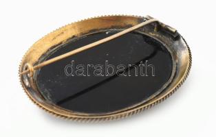 Bross vatikáni látképpel, kézzel festett, XIX. sz, réz keretben, apró csorbákkal, d: 50 mm