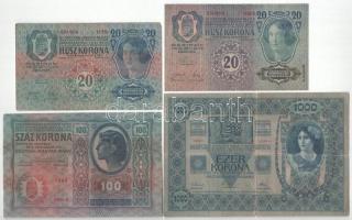 1902. 1000K felülbélyegzés nélkül + 1912. 100K felülbélyegzés nélkül + 1913. 20K (2xklf, mindkettő f...