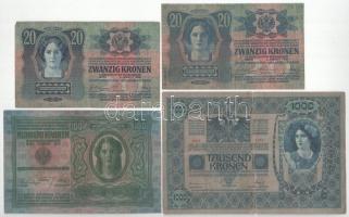 1902. 1000K felülbélyegzés nélkül + 1912. 100K felülbélyegzés nélkül + 1913. 20K (2xklf, mindkettő f...