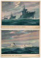 2 db RÉGI lengyel hadihajós képeslap / 2 pre-1945 Polish Navy postcards