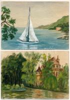 5 db kézzel festett nem képeslap hátoldalú művészlap