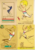 10 db modern sportpropaganda lap az 1966-os budapesti Atlétikai Európa-bajnokságról Szepes Béla aláírásával / 10 modern sport caricatures of the 1966 European Athletics Championships in Budapest, signed by Béla Szepes