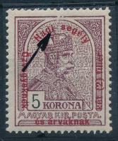 1915 Hadisegély II. 5K felül lemezszakadás / Mi 178 with plate flaw