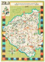 1966 Zala megye idegenforgalmi térképe, kétoldalas, néhány kisebb szakadással, 68,5x47 cm