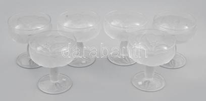 Lalique jelzéssel, savmaratott fagylaltos kehely garnitúra, 6 db, kis kopással, jelzett, m: 11,5 cm