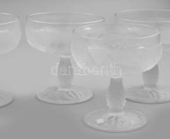 Lalique jelzéssel, savmaratott fagylaltos kehely garnitúra, 6 db, kis kopással, jelzett, m: 11,5 cm