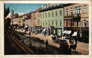 1916 Lublin, Krakowskie Przedmiescie / Krakauerstrasse / street, shops + "K.u.k. Etappenpostamt Lublin" + "HÁNTA POSTAI ÜGYN."