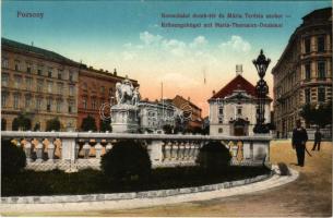 Pozsony, Pressburg, Bratislava; Koronázási dombtér, Mária Terézia szobor. Vasúti levelezőlapárusítás 46-1915 / square, monument