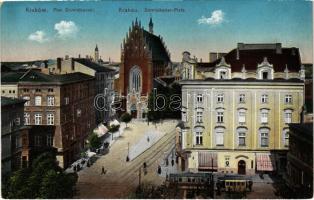 Kraków, Krakkó, Krakau; Plac Dominikanski / square, tram, shop of L. Weindling