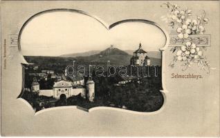 Selmecbánya, Schemnitz, Banská Stiavnica; Leányvár és Kálvária. Joerges / calvary and castle. Art Nouveau floral montage