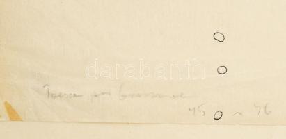 Jelzés nélkül: Pipázó portréja. Tus, papír, 27×18 cm. Sarkaiban papírra ragasztva